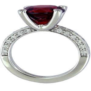 Platinum over Sterling Silver Red Solitaire Ring 7